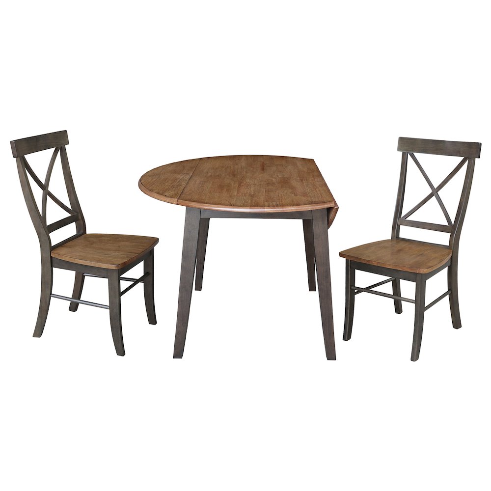 Set of 3 pcs - 42" Round Dual Drop Leaf Table with 2 RTA chairs. Picture 3