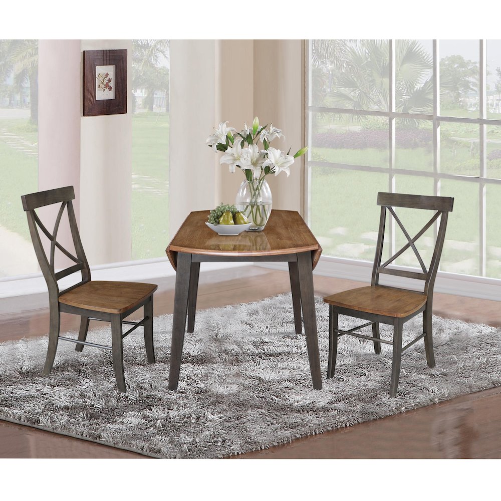 Set of 3 pcs - 42" Round Dual Drop Leaf Table with 2 RTA chairs. Picture 4
