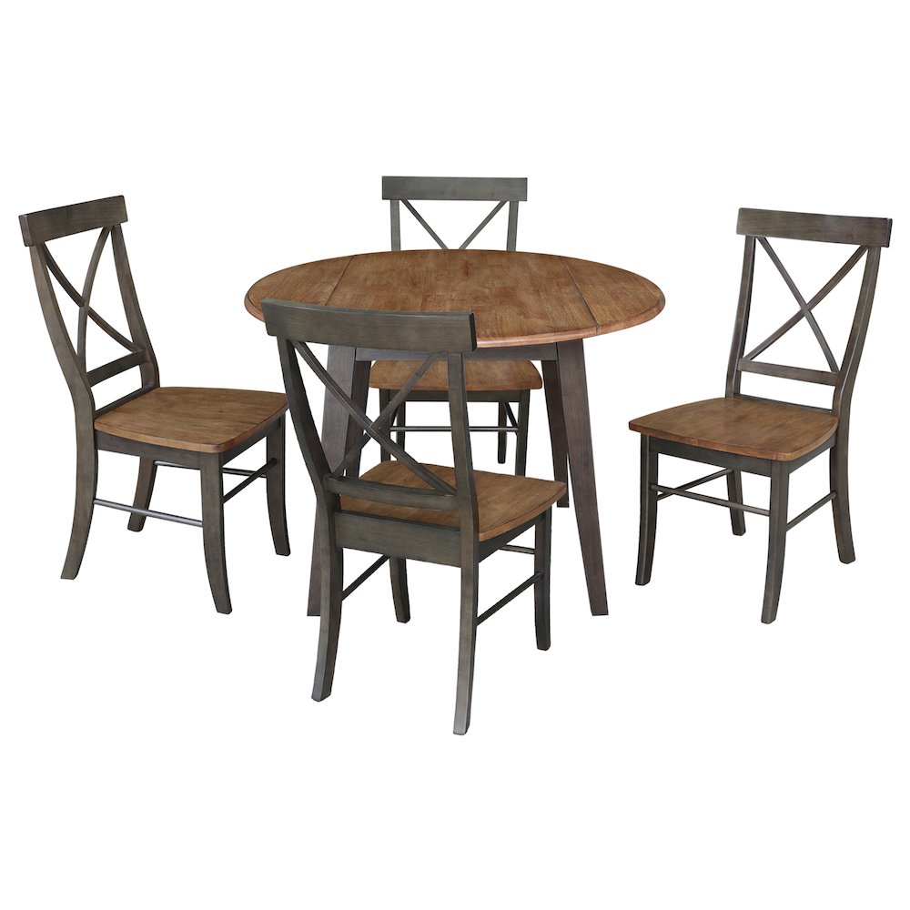 Set of 5 pcs - 42" Round Dual Drop Leaf Table with 4 RTA chairs. Picture 1