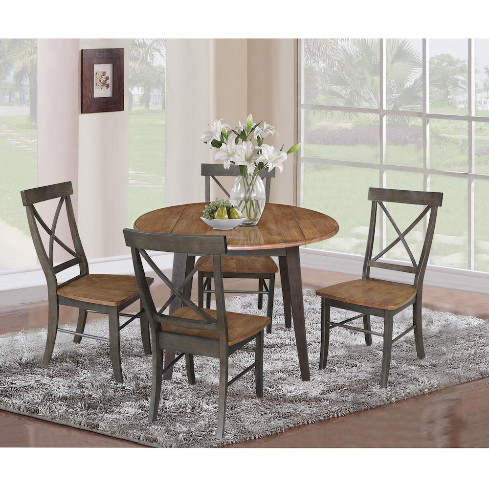 Set of 5 pcs - 42" Round Dual Drop Leaf Table with 4 RTA chairs. Picture 3
