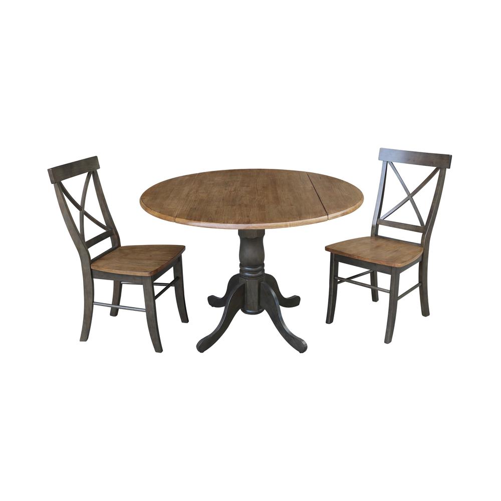 42" Dual Drop Leaf Table With 2 X-Back Chairs - 3 Piece Set. Picture 1