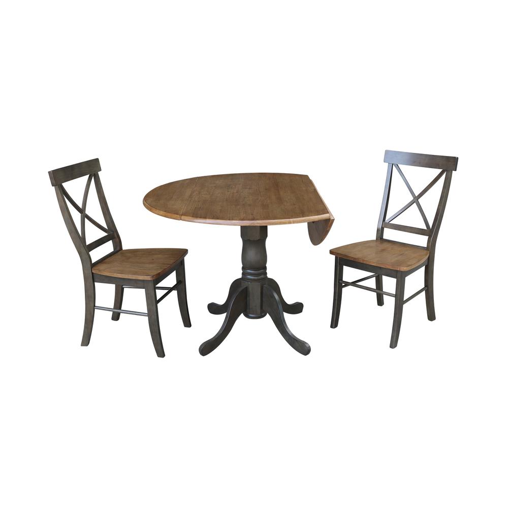 42" Dual Drop Leaf Table With 2 X-Back Chairs - 3 Piece Set. Picture 2