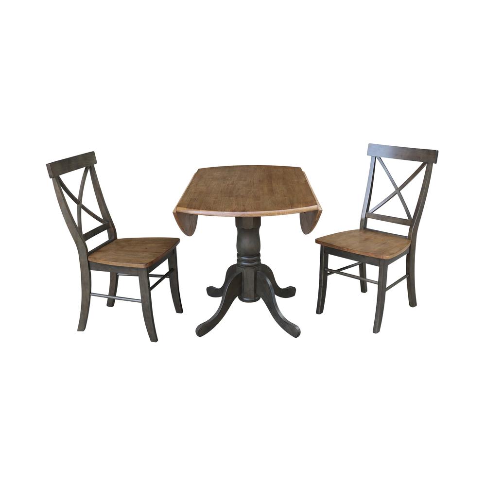 42" Dual Drop Leaf Table With 2 X-Back Chairs - 3 Piece Set. Picture 3