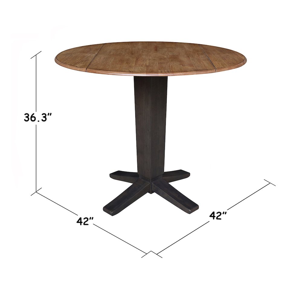 42 in Round Dual Drop Leaf Pedestal Counter Height Dining Table. Picture 2