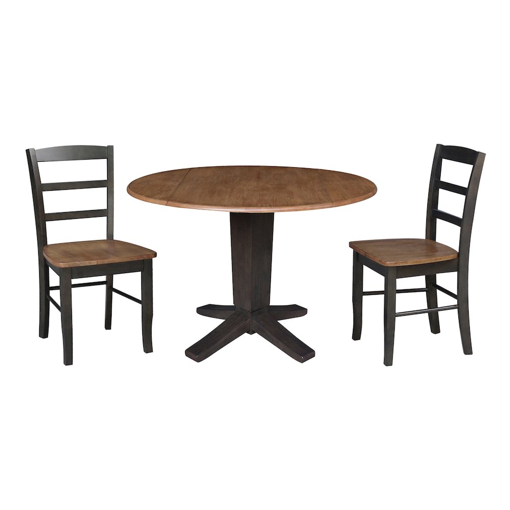 42 in Pedestal Table with 2 Dining Chairs in Hickory/Washed Coal - 3 Piece Set. Picture 1