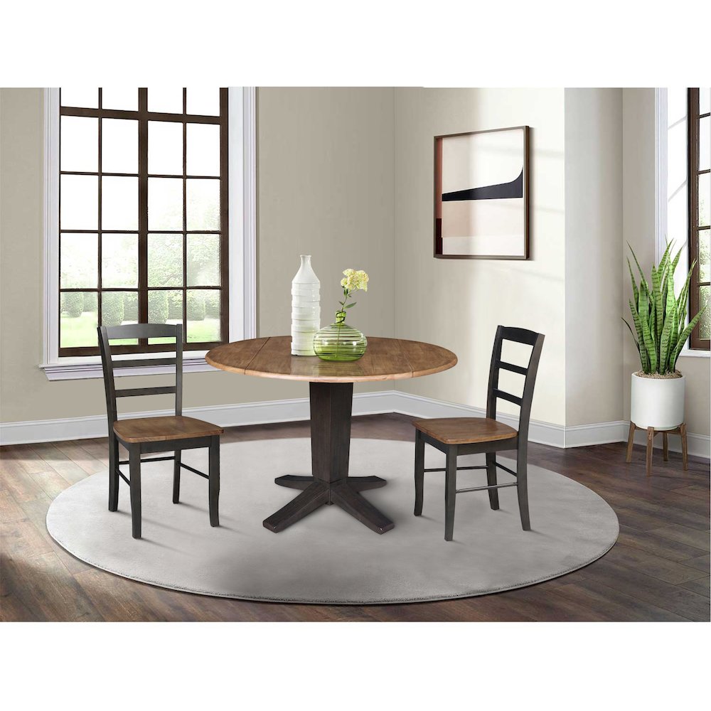 42 in Pedestal Table with 2 Dining Chairs in Hickory/Washed Coal - 3 Piece Set. Picture 2