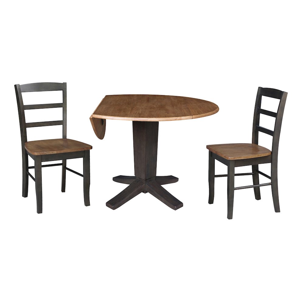 42 in Pedestal Table with 2 Dining Chairs in Hickory/Washed Coal - 3 Piece Set. Picture 4