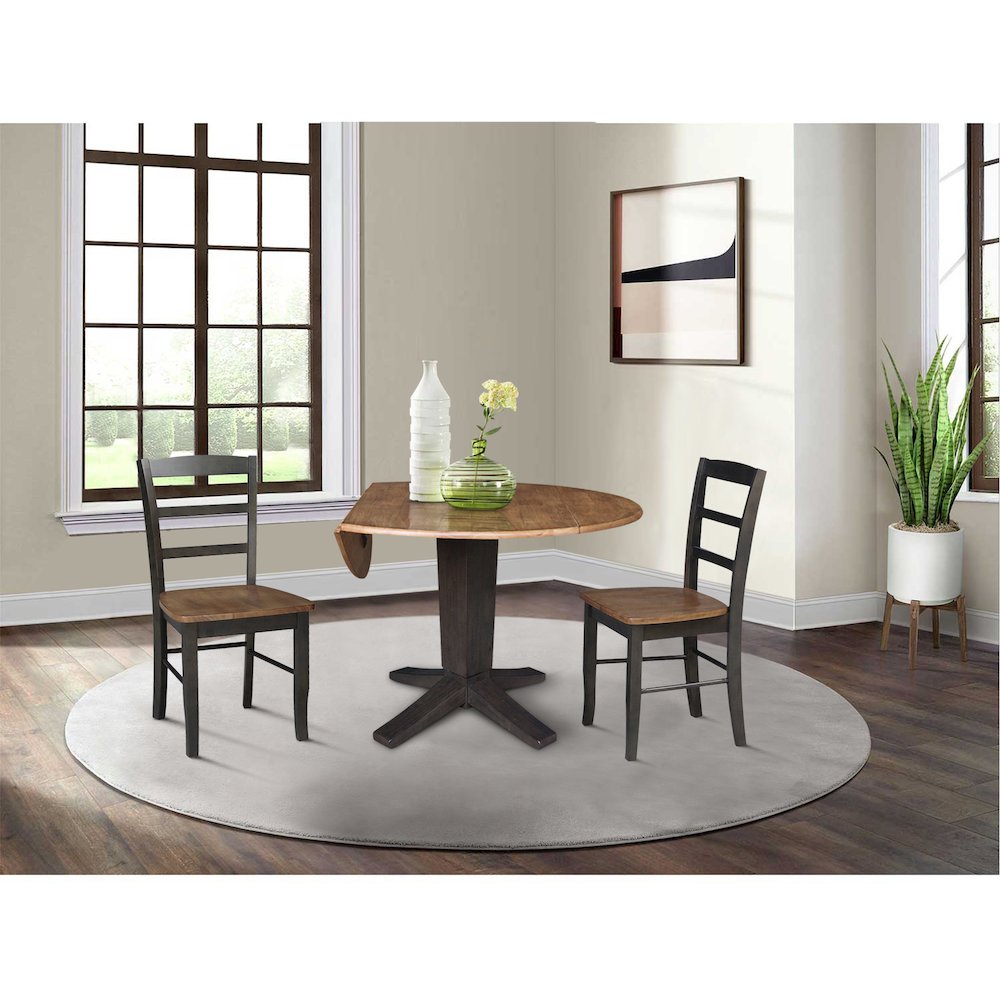42 in Pedestal Table with 2 Dining Chairs in Hickory/Washed Coal - 3 Piece Set. Picture 3