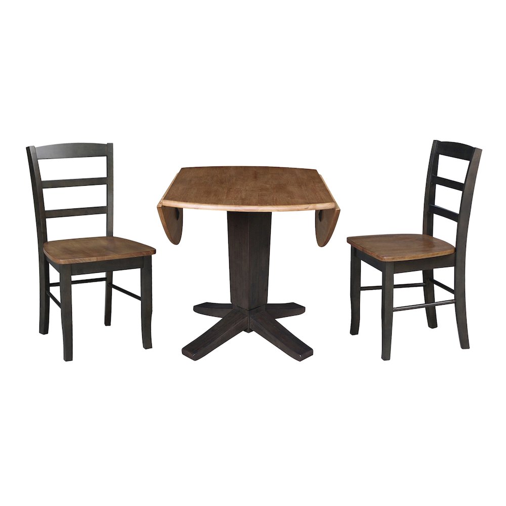 42 in Pedestal Table with 2 Dining Chairs in Hickory/Washed Coal - 3 Piece Set. Picture 6