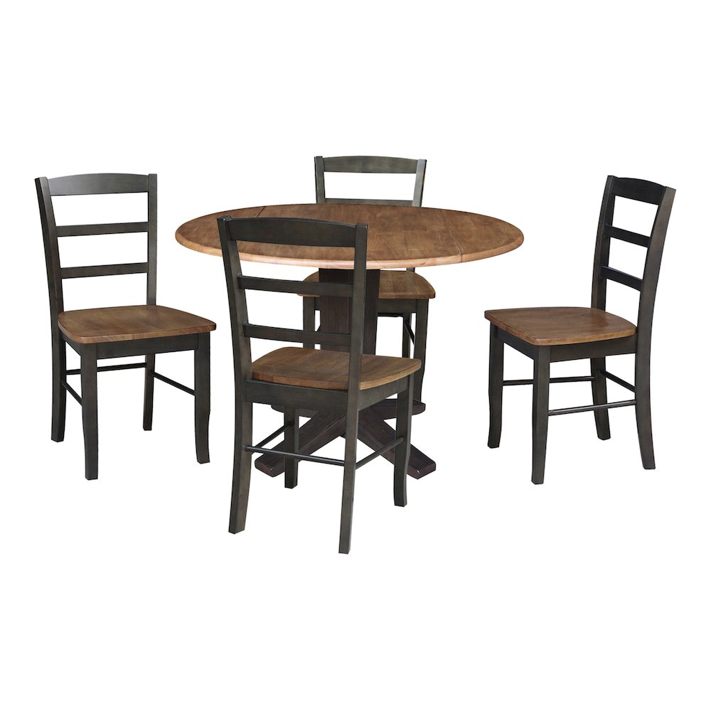 42 in Pedestal Table with 4 Dining Chairs in Hickory/Washed Coal - 5 Piece Set. Picture 4