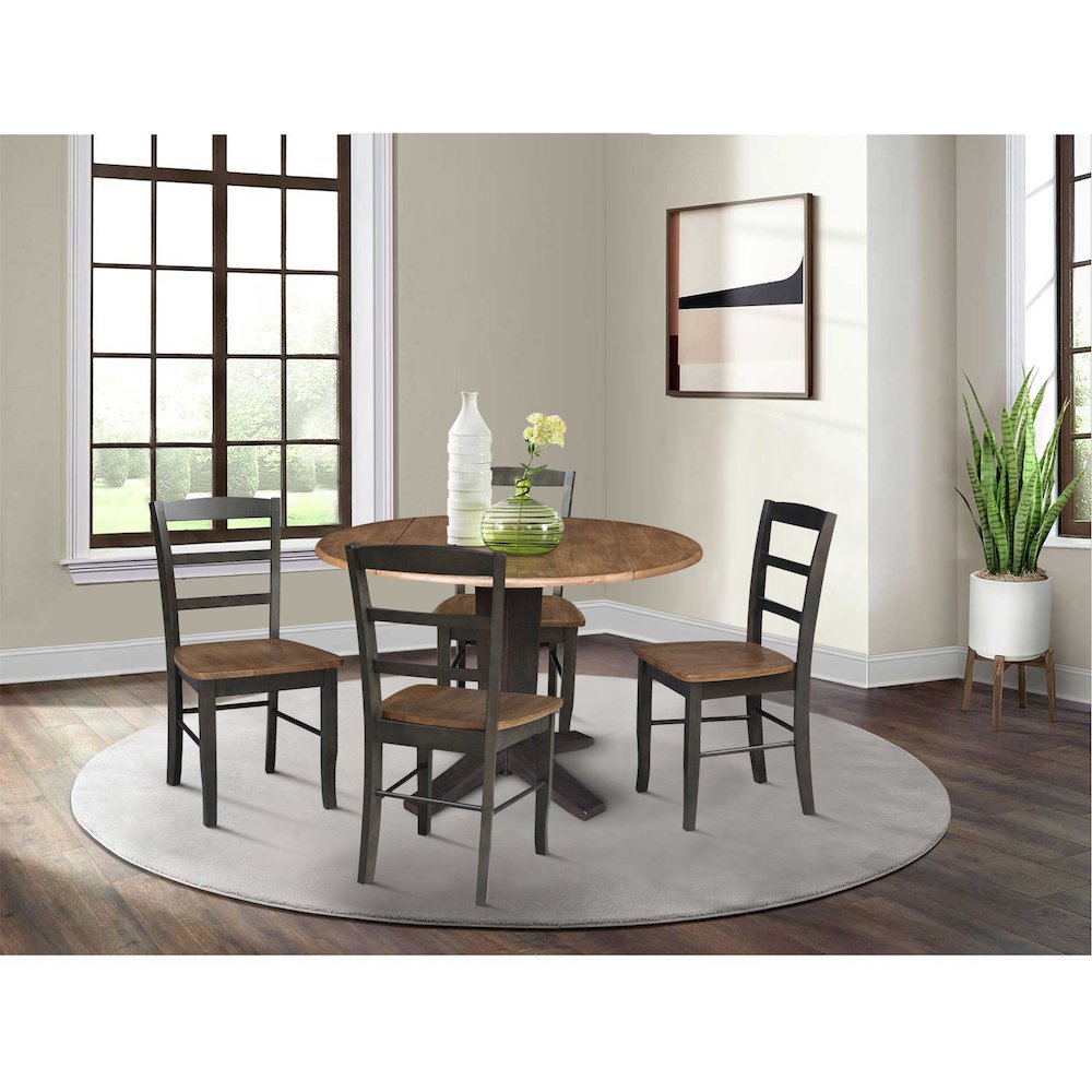 42 in Pedestal Table with 4 Dining Chairs in Hickory/Washed Coal - 5 Piece Set. Picture 2