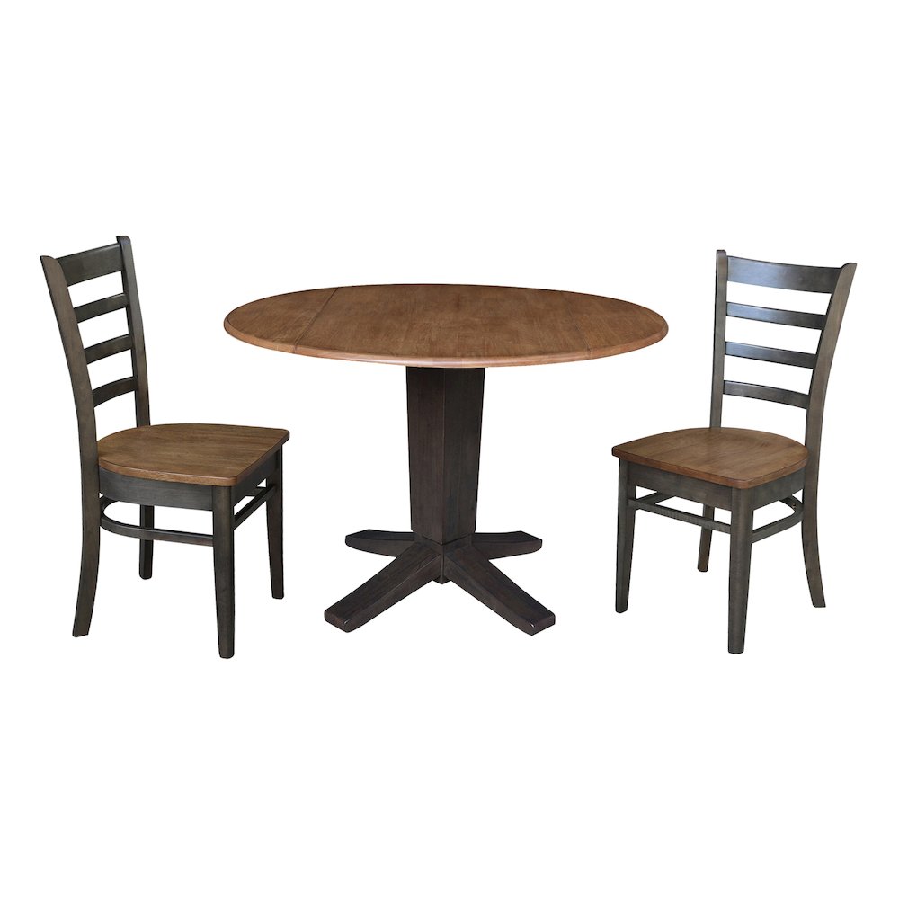 42 in Pedestal Table with 2 Dining Chairs in Hickory/Washed Coal - 3 Piece Set. Picture 1