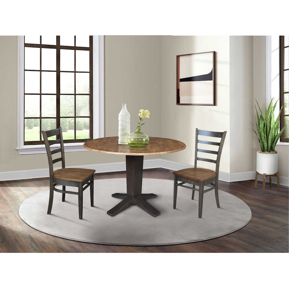 42 in Pedestal Table with 2 Dining Chairs in Hickory/Washed Coal - 3 Piece Set. Picture 2