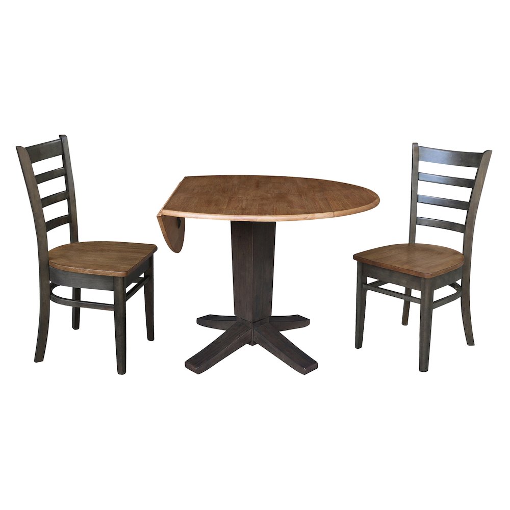 42 in Pedestal Table with 2 Dining Chairs in Hickory/Washed Coal - 3 Piece Set. Picture 4