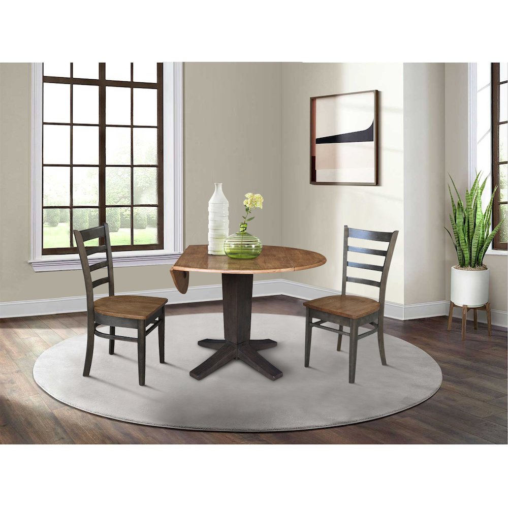 42 in Pedestal Table with 2 Dining Chairs in Hickory/Washed Coal - 3 Piece Set. Picture 3