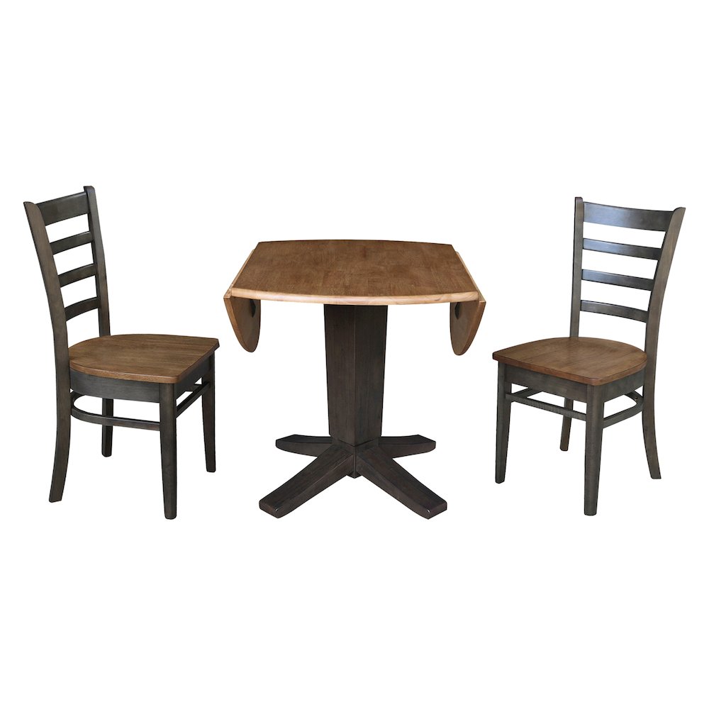 42 in Pedestal Table with 2 Dining Chairs in Hickory/Washed Coal - 3 Piece Set. Picture 6