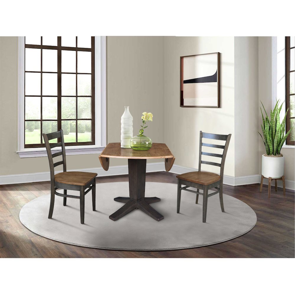 42 in Pedestal Table with 2 Dining Chairs in Hickory/Washed Coal - 3 Piece Set. Picture 5