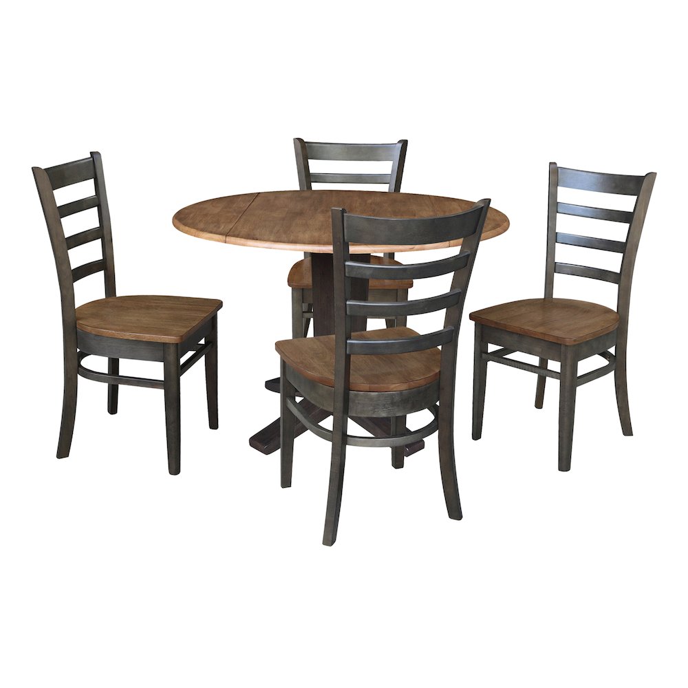 42 in Pedestal Table with 4 Dining Chairs in Hickory/Washed Coal - 5 Piece Set. Picture 4