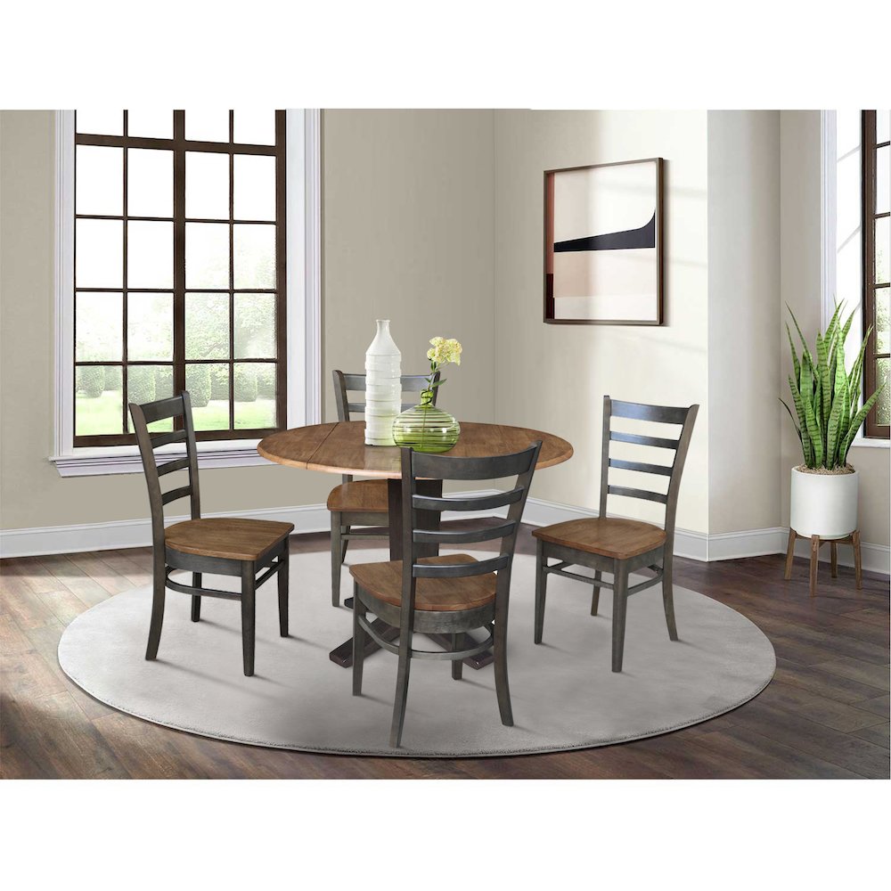 42 in Pedestal Table with 4 Dining Chairs in Hickory/Washed Coal - 5 Piece Set. Picture 2