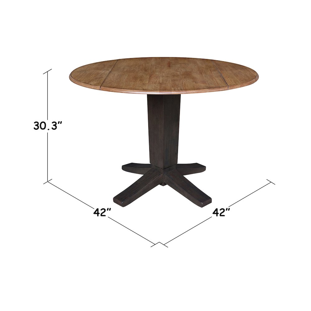 42 in Round Dual Drop Leaf Pedestal Dining Table in Hickory/Washed Coal. Picture 2