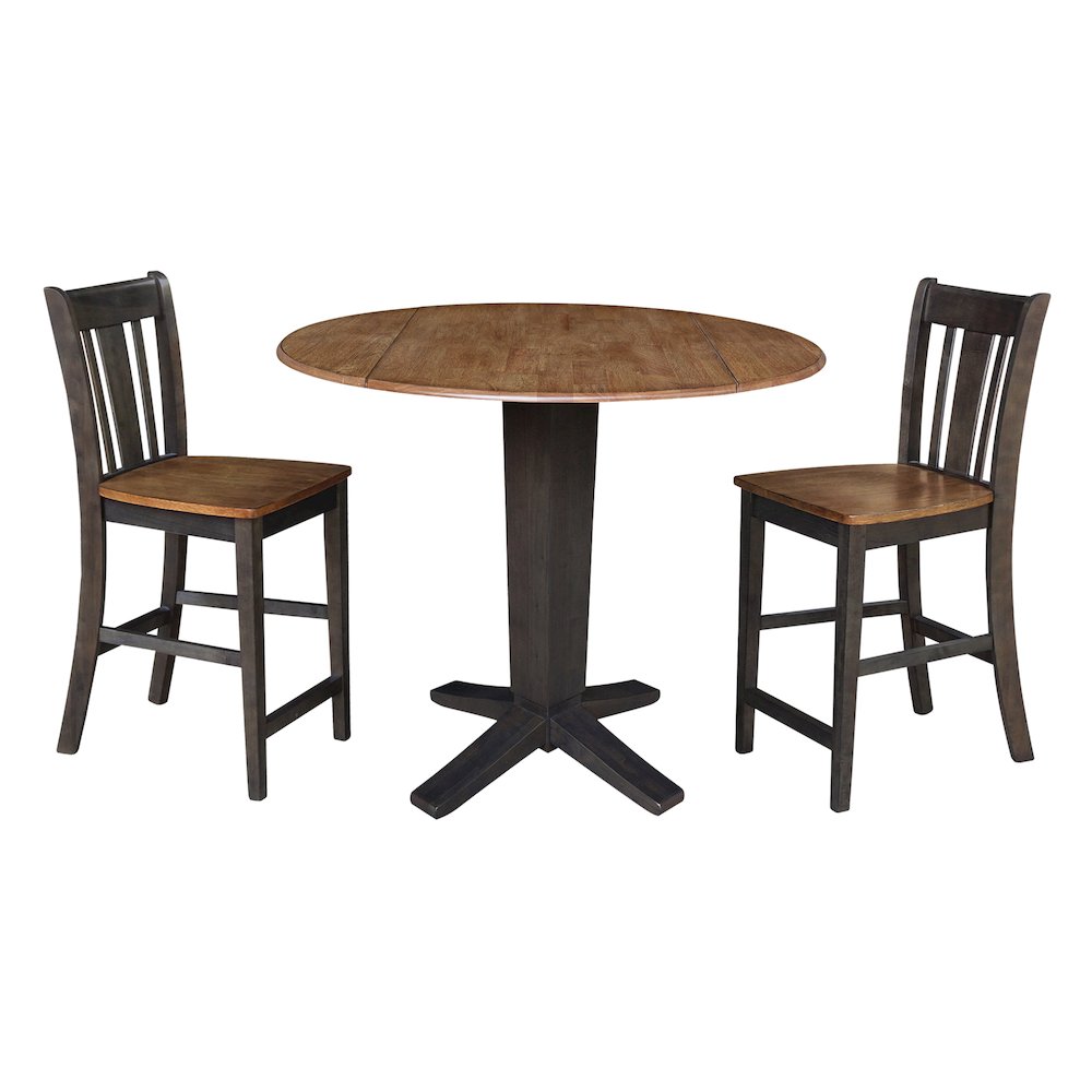 42 in Counter Height Dining Table with 2 Stools in Hickory/Washed Coal, 3Pcs Set. Picture 1