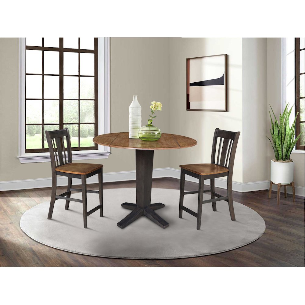 42 in Counter Height Dining Table with 2 Stools in Hickory/Washed Coal, 3Pcs Set. Picture 2