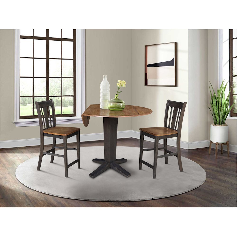 42 in Counter Height Dining Table with 2 Stools in Hickory/Washed Coal, 3Pcs Set. Picture 3