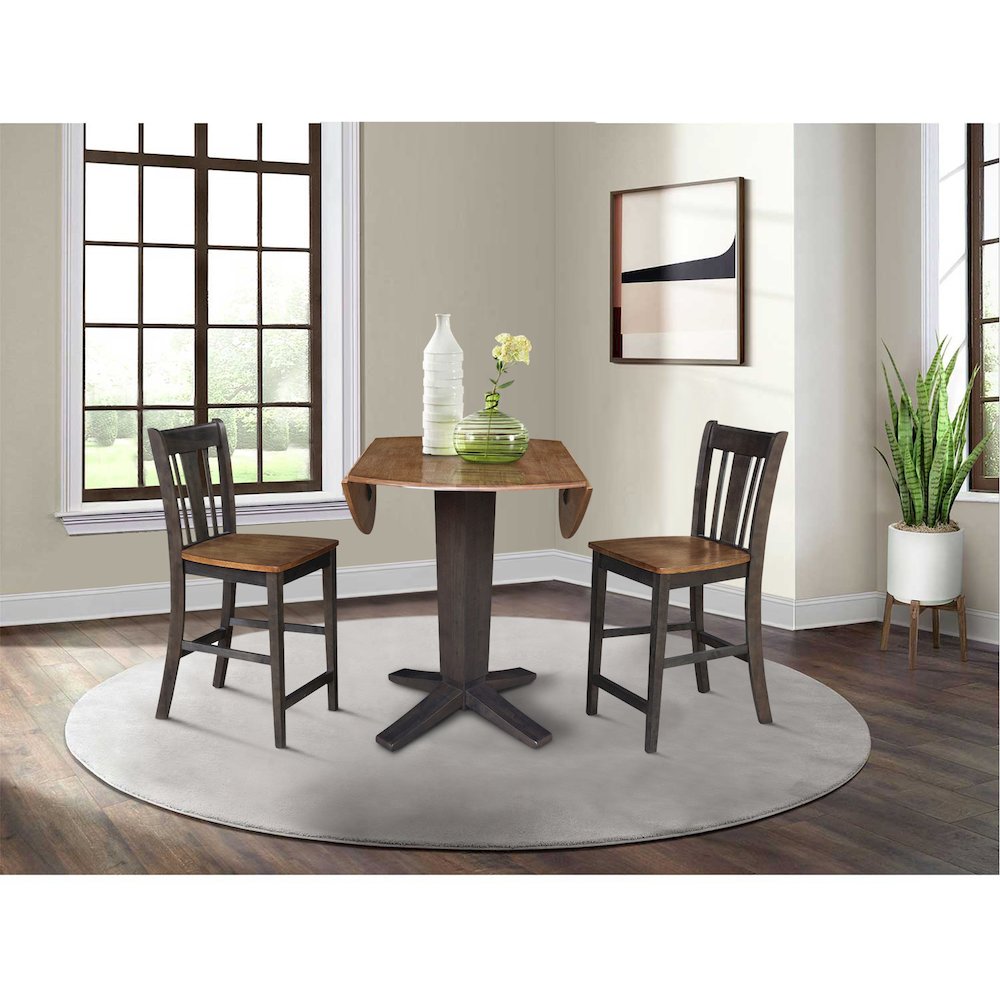 42 in Counter Height Dining Table with 2 Stools in Hickory/Washed Coal, 3Pcs Set. Picture 5
