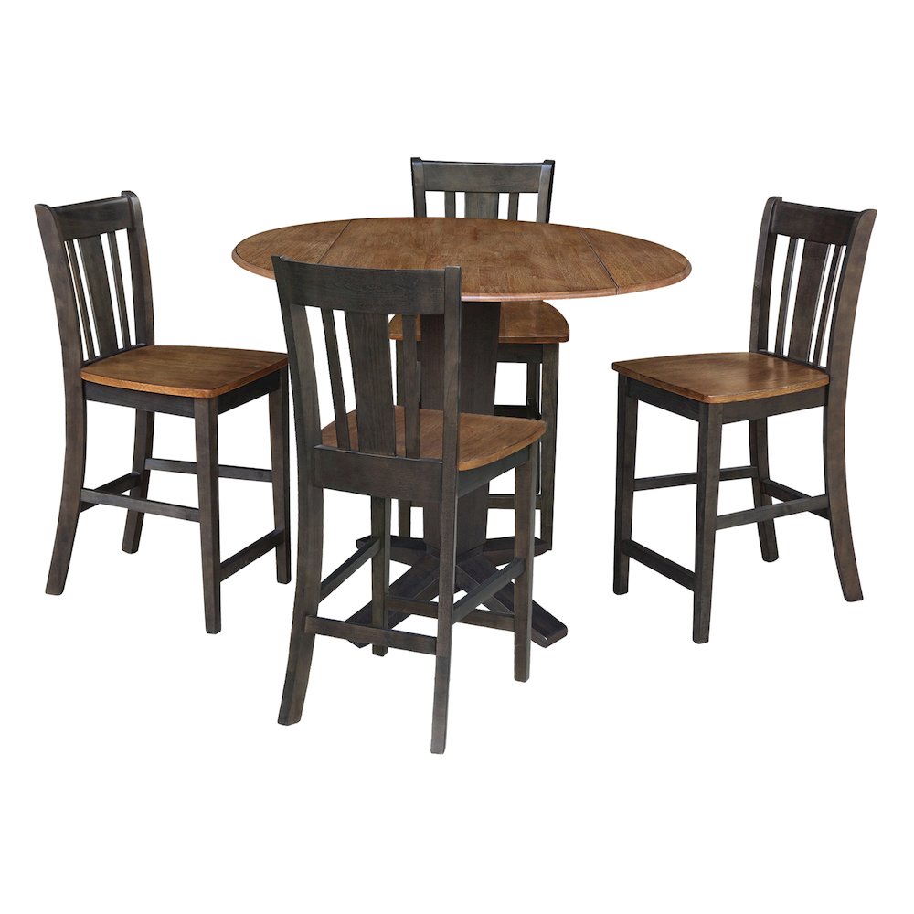 42 in Counter Height Dining Table with 4 Stools in Hickory/Washed Coal, 5Pcs Set. Picture 1