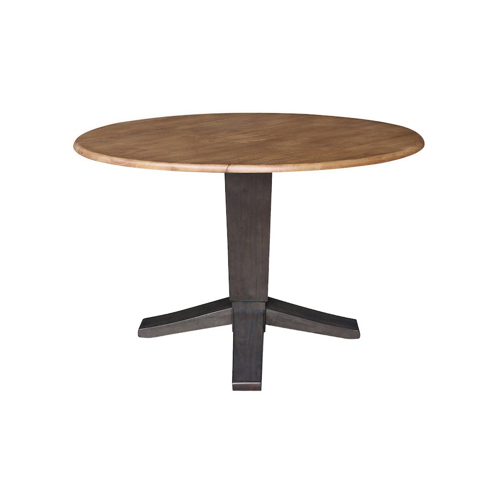 42 in Round Dual Drop Leaf Pedestal Dining Table in Hickory/Washed Coal. Picture 5