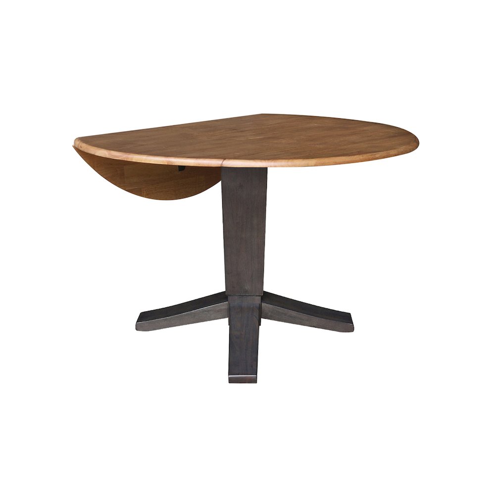 42 in Round Dual Drop Leaf Pedestal Dining Table in Hickory/Washed Coal. Picture 3