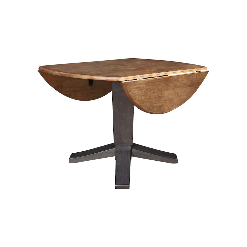 42 in Round Dual Drop Leaf Pedestal Dining Table in Hickory/Washed Coal. Picture 4