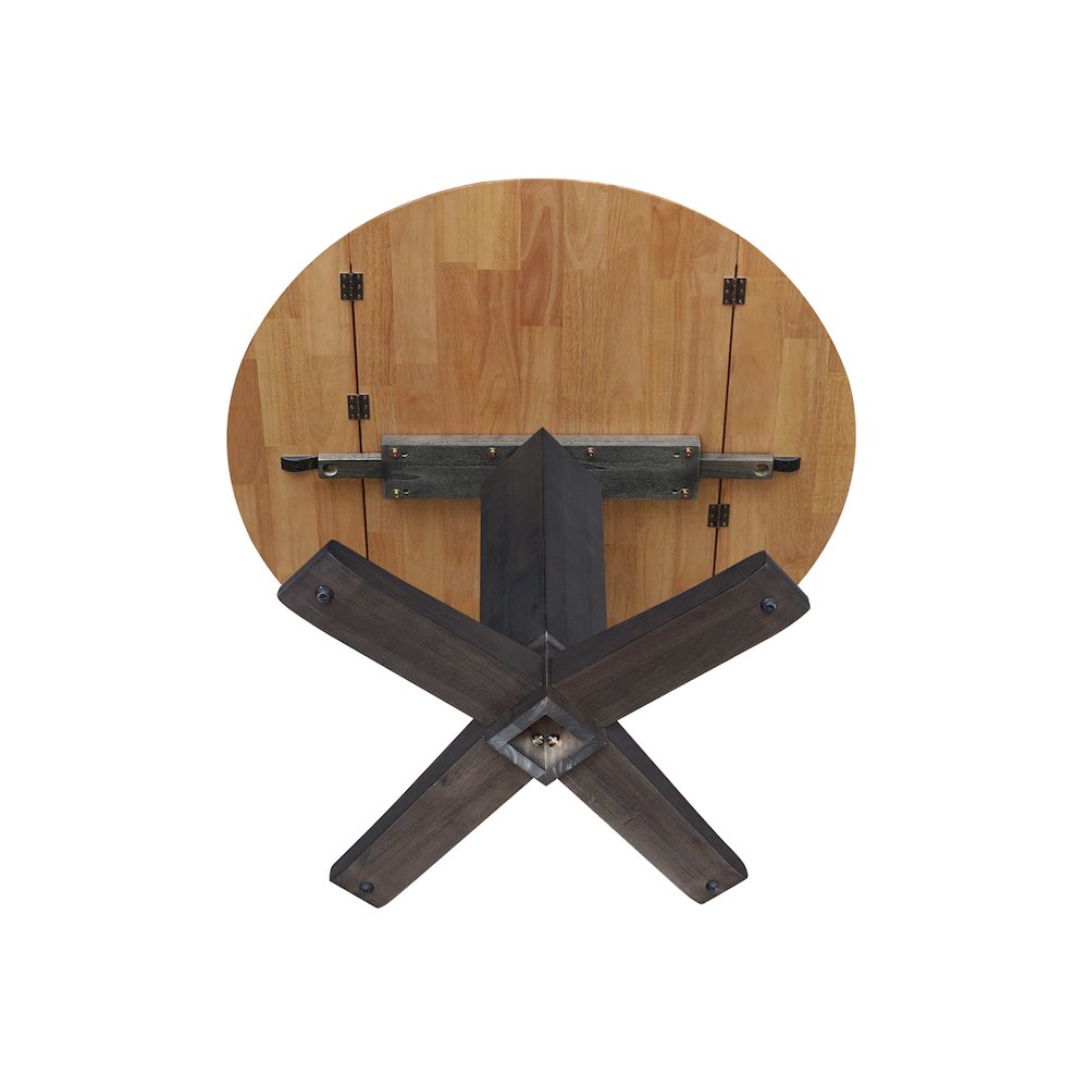 42 in Round Dual Drop Leaf Pedestal Dining Table in Hickory/Washed Coal. Picture 6