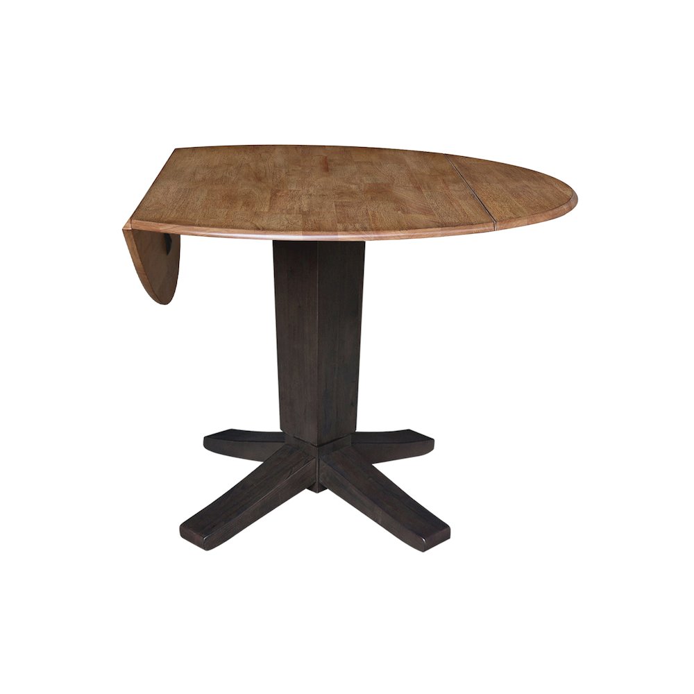 42 in Round Dual Drop Leaf Pedestal Dining Table in Hickory/Washed Coal. Picture 7