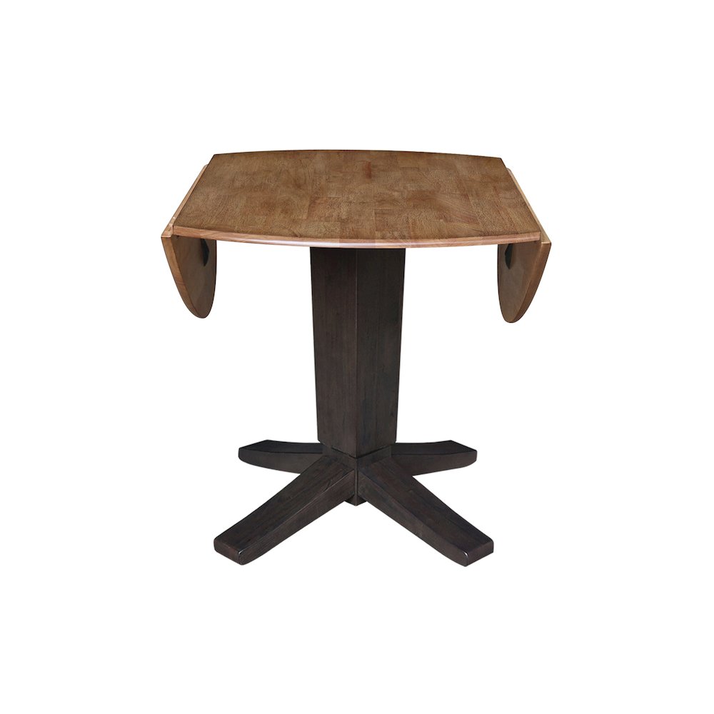 42 in Round Dual Drop Leaf Pedestal Dining Table in Hickory/Washed Coal. Picture 8