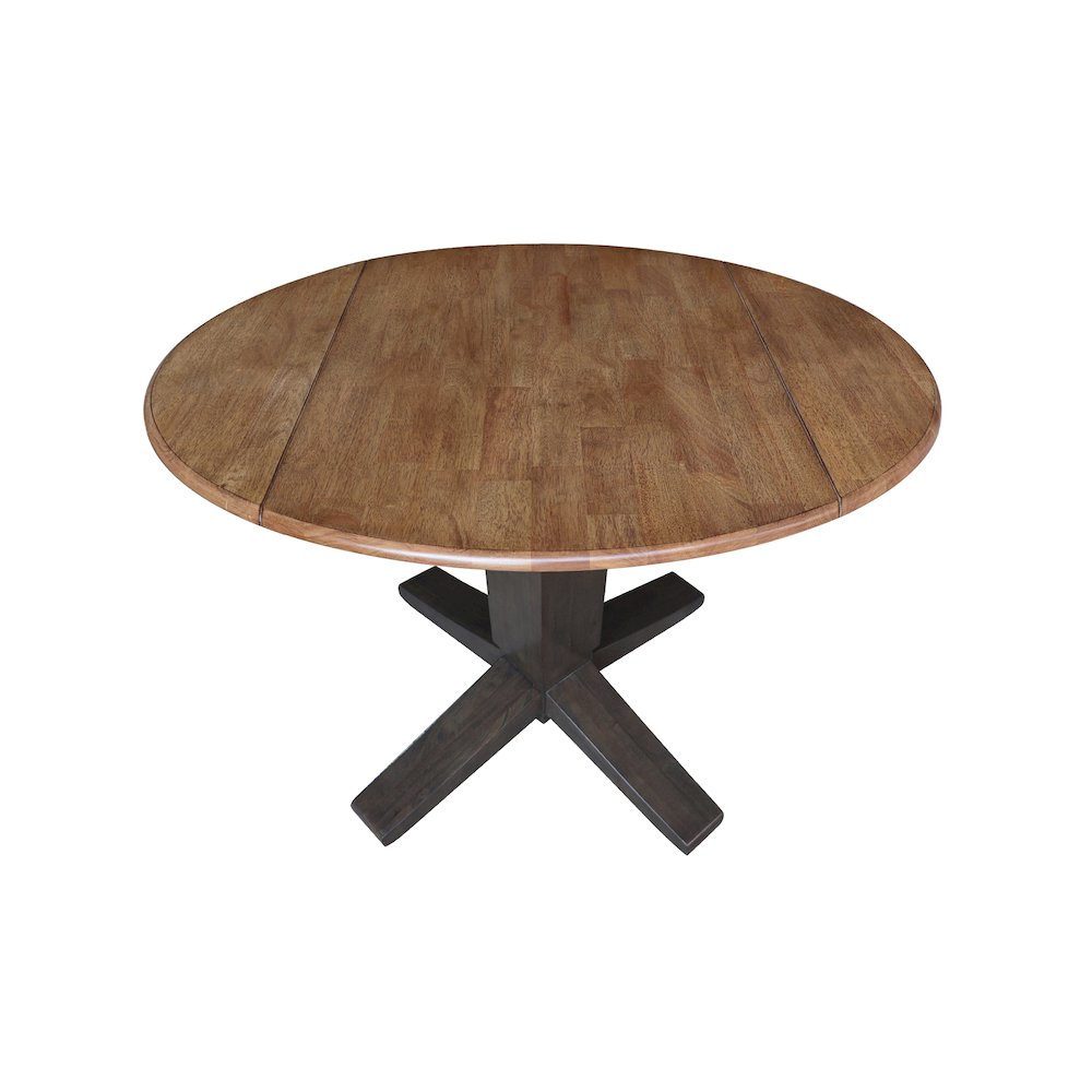 42 in Round Dual Drop Leaf Pedestal Dining Table in Hickory/Washed Coal. Picture 9