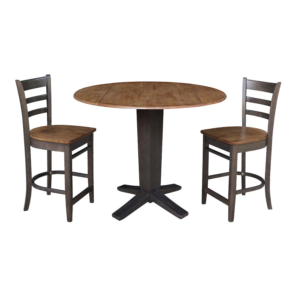42 in Counter Height Dining Table with 2 Stools in Hickory/Washed Coal, 3Pcs Set. Picture 1