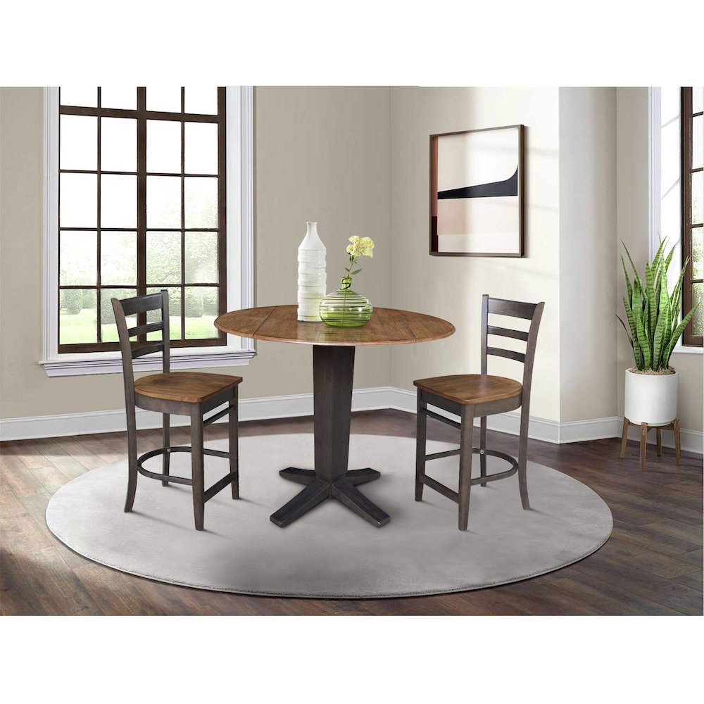42 in Counter Height Dining Table with 2 Stools in Hickory/Washed Coal, 3Pcs Set. Picture 2