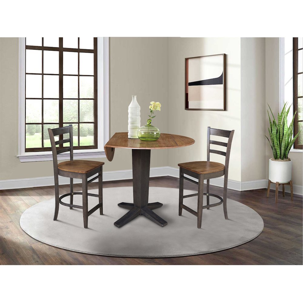 42 in Counter Height Dining Table with 2 Stools in Hickory/Washed Coal, 3Pcs Set. Picture 3