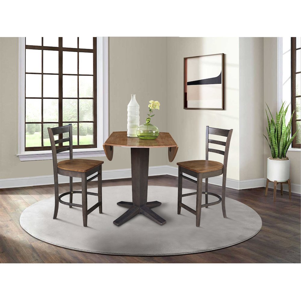 42 in Counter Height Dining Table with 2 Stools in Hickory/Washed Coal, 3Pcs Set. Picture 5