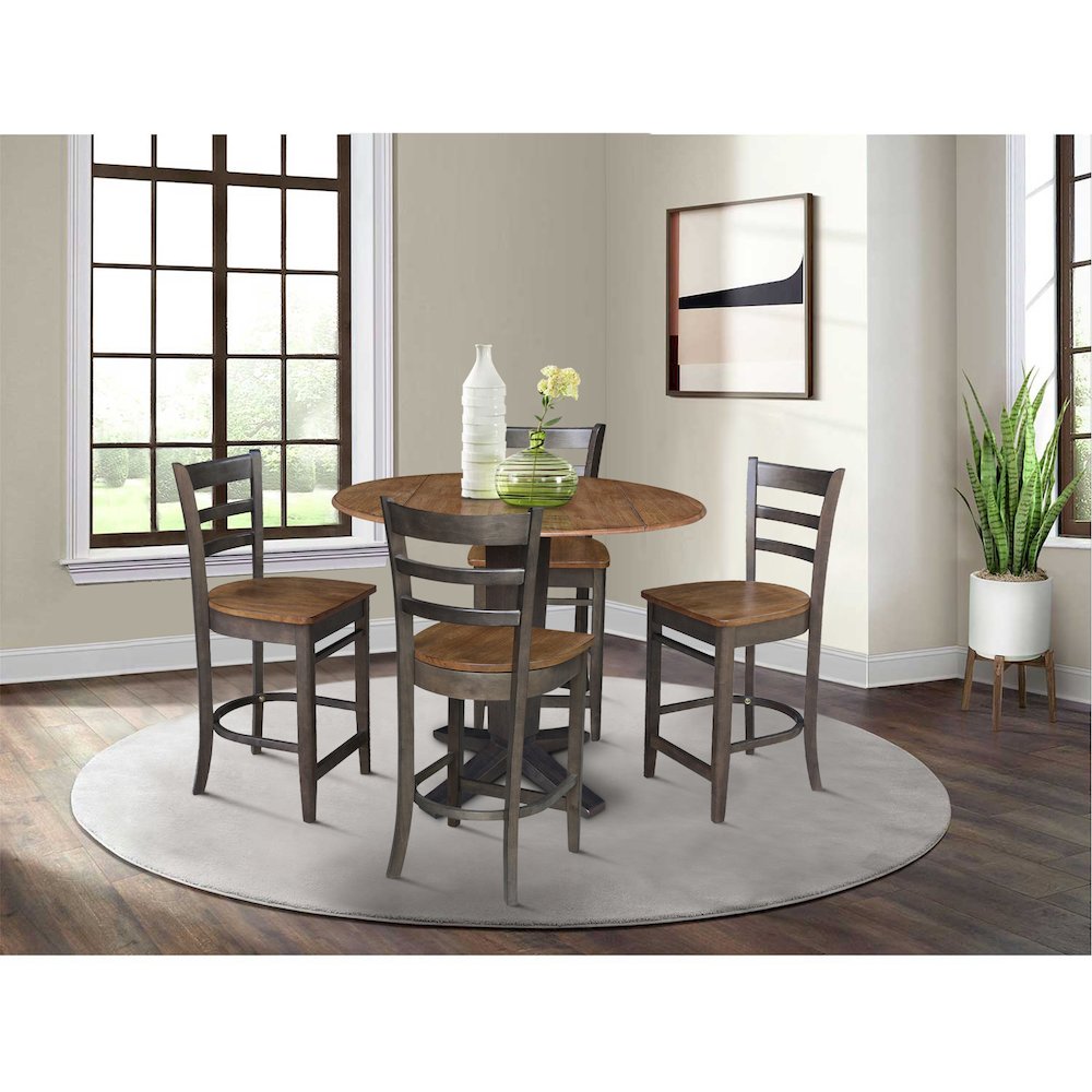 42 in Counter Height Dining Table with 4 Stools in Hickory/Washed Coal, 5Pcs Set. Picture 2