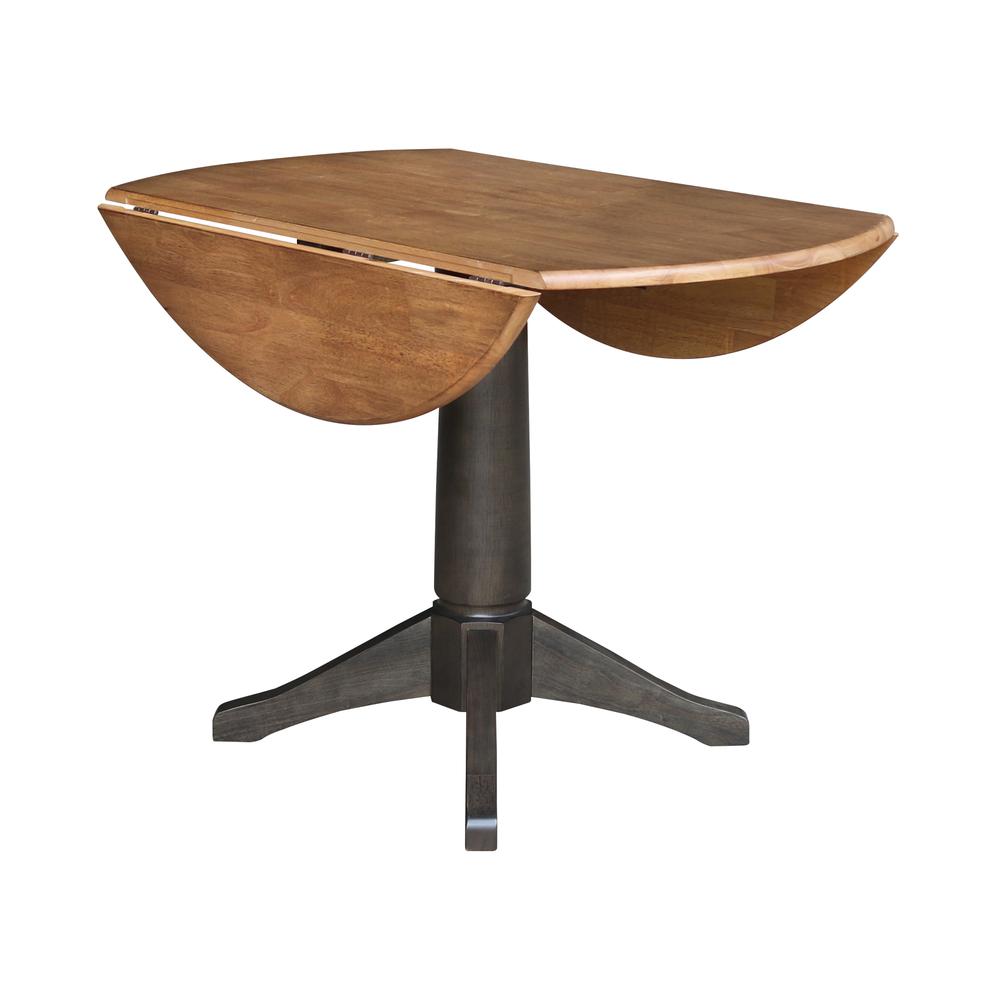 42 in. Round Top Dual Drop Leaf Pedestal Dining Table in Hickory/Washed Coal. Picture 6