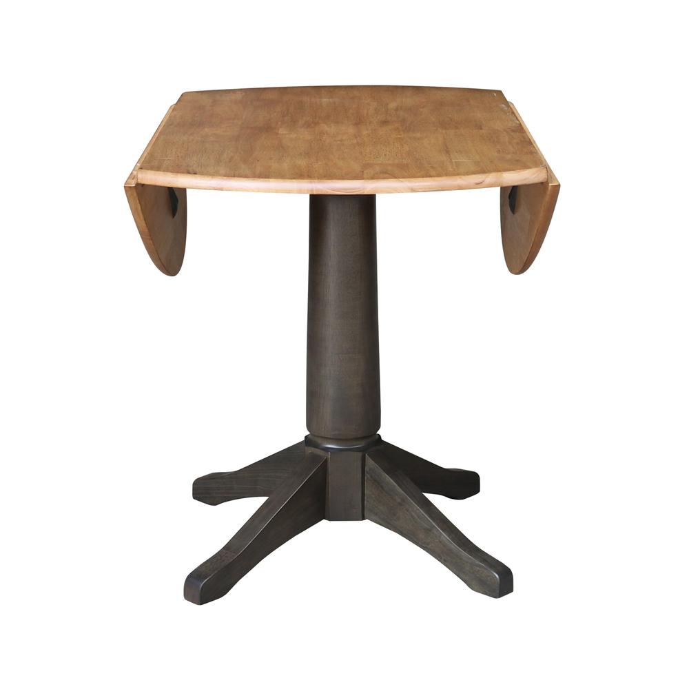42 in. Round Top Dual Drop Leaf Pedestal Dining Table in Hickory/Washed Coal. Picture 5