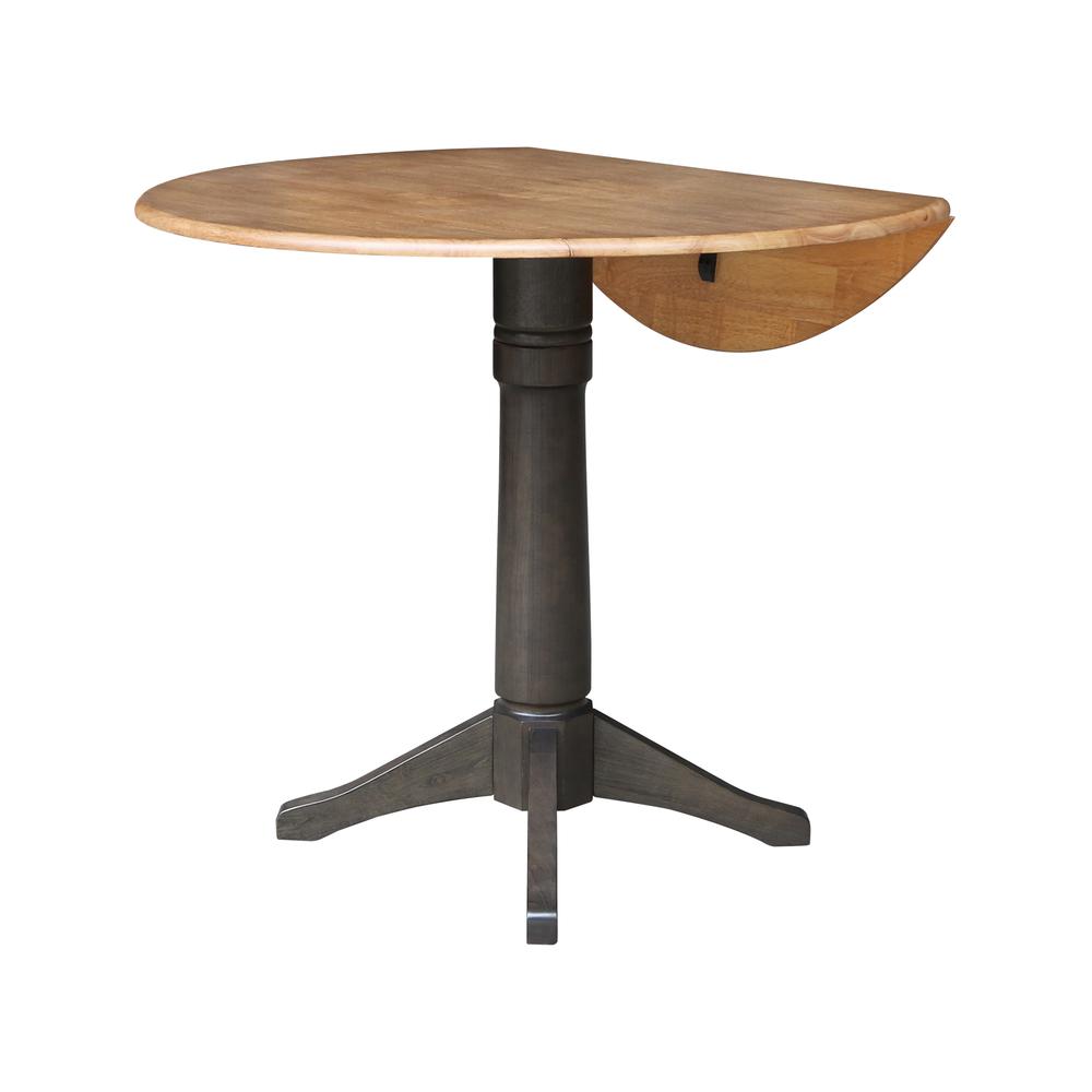 42 in. Round Top Dual Drop Leaf Counter Height Pedestal Dining Table. Picture 4