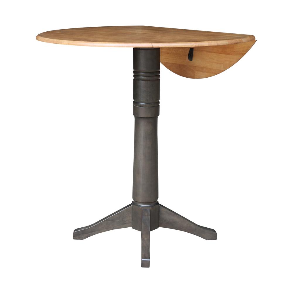 42 in. Round Top Dual Drop Leaf Bar Height Pedestal Dining Table. Picture 4