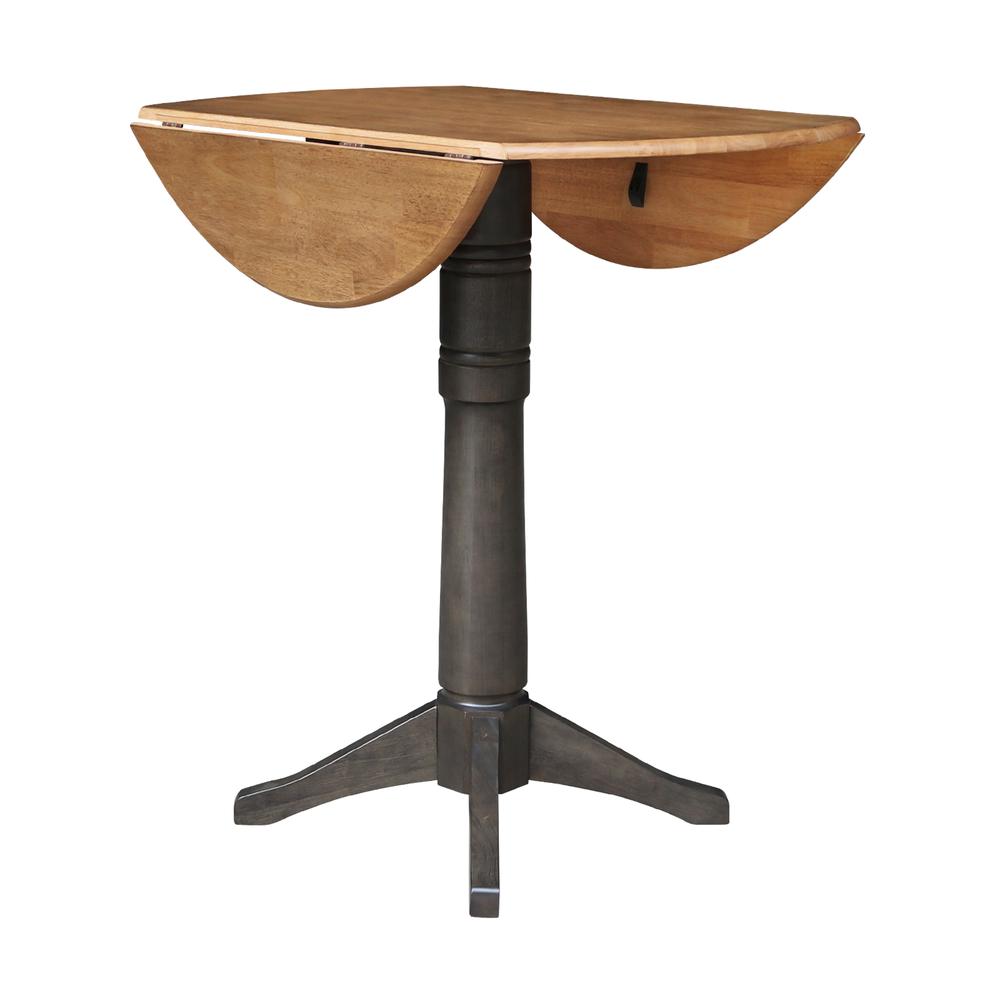 42 in. Round Top Dual Drop Leaf Bar Height Pedestal Dining Table. Picture 6