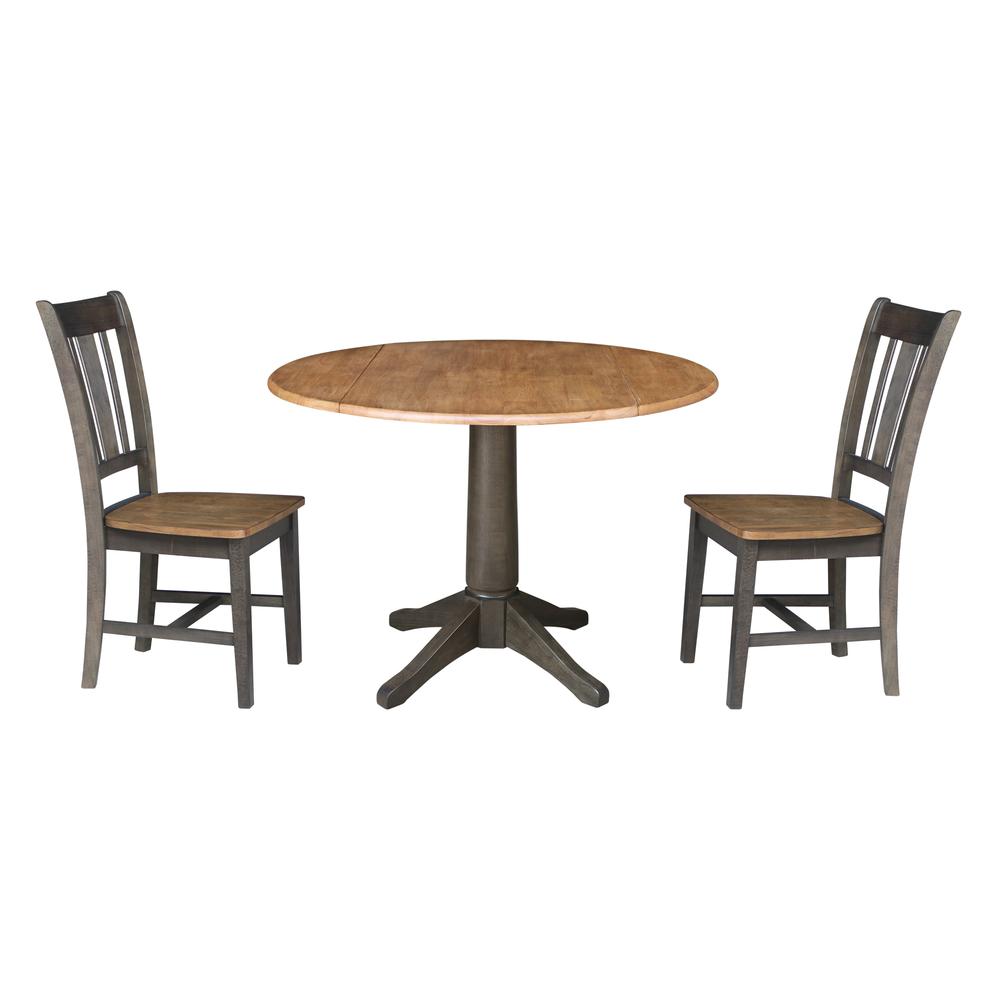 42 in. Round Dual Drop Leaf Dining Table with 2 Splatback Chairs. Picture 1