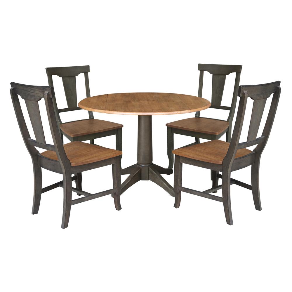 42 in. Round Dual Drop Leaf Dining Table with 4 Panel Back Chairs. Picture 1