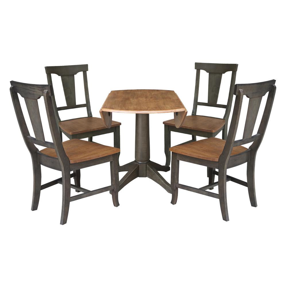 42 in. Round Dual Drop Leaf Dining Table with 4 Panel Back Chairs. Picture 5