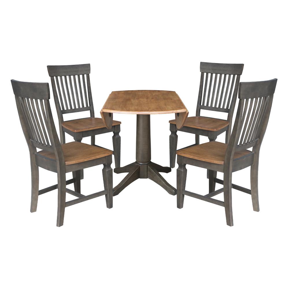 42 in. Round Dual Drop Leaf Dining Table with 4 Slatback Chairs. Picture 4